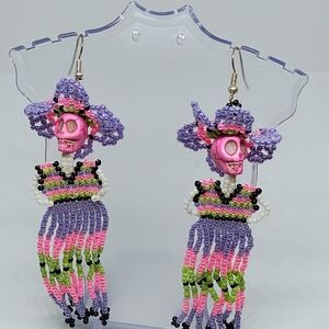 Colorful Beaded Skull Earrings
